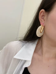Gold Tone U-Hook Earrings with Shimmering Iridescent Round Disc