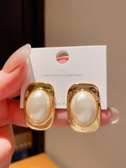 Gold and Pearl Square Stud Earrings
