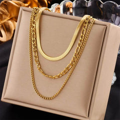 Gold Color Layered Chain Statement Necklace