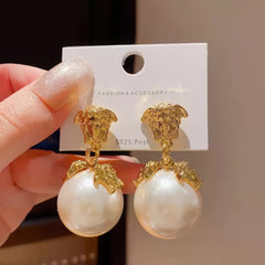 Gothic Head Faux Pearl Drop Earrings