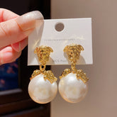 Gothic Head Faux Pearl Drop Earrings