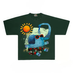 Graphic Tee with Elephant and Sunglasses
