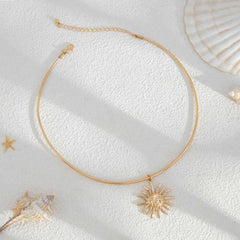 Happy Sun Pendant Wire Choker Necklace