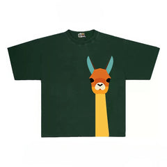 Humorous Graphic Tee with Llama and Pocket Print