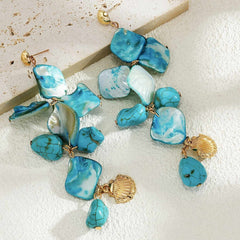Irregular Stone and Shell Cluster Dangle Earrings