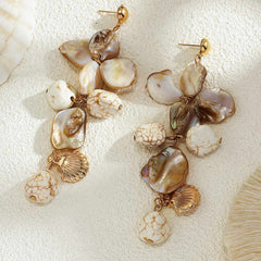 Irregular Stone and Shell Cluster Dangle Earrings