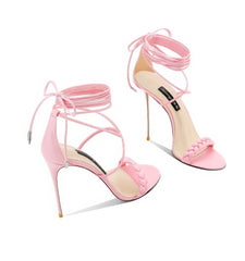 Lace Up Ankle Strap Braided Open Toe Heels