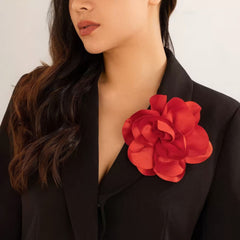 Large Fabric Rose Camellia Flower Brooch