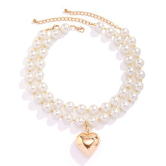 Large Faux Pearl and Puffy Heart Pendant Necklace