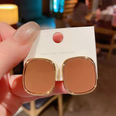 Large Gold Tone Square Stud Earrings