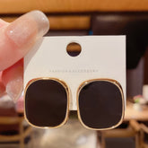 Large Gold Tone Square Stud Earrings