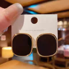 Large Gold Tone Square Stud Earrings