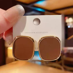 Large Gold Tone Square Stud Earrings