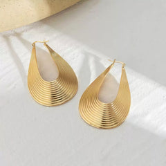 Large Ribbed Teardrop Hoop Earrings