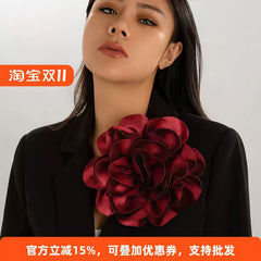Large Satin Fabric Camellia Flower Brooch