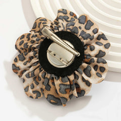 Leopard Print Fabric Flower Brooch Clip