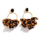 Leopard Print Ruffle Fabric Hoop Earrings