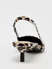Leopard Print Pointed Toe Slingback Kitten Heels