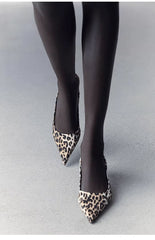 Leopard Print Pointed Toe Slingback Kitten Heels
