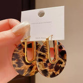 Leopard Print Resin U-Shaped Hoop Earrings