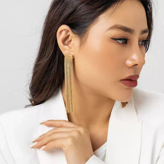 Long Gold Tone Chain Tassel Drop Earrings