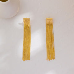 Long Gold Tone Chain Tassel Drop Earrings