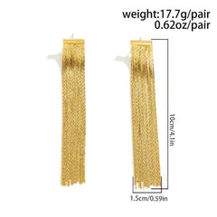 Long Gold Tone Chain Tassel Drop Earrings
