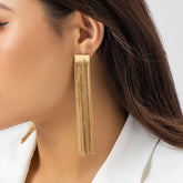 Long Gold Tone Chain Tassel Drop Earrings