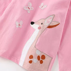Long-Sleeve T-Shirt with Deer and Butterfly Applique