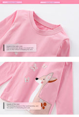 Long-Sleeve T-Shirt with Deer and Butterfly Applique