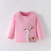 Long-Sleeve T-Shirt with Deer and Butterfly Applique
