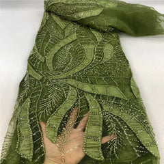 Luxurious African French Lace Beaded Detail Fabric K3J7P
