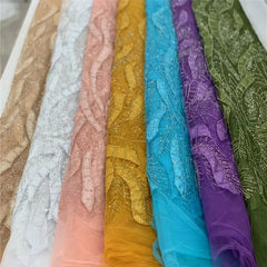 Luxurious African French Lace Beaded Detail Fabric K3J7P