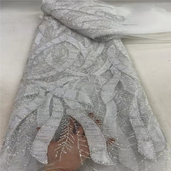 Luxurious African French Lace Beaded Detail Fabric K3J7P