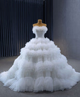 Luxurious Sequin Glittery Cascading Ruffles Tiered Wedding Dress - S3N8P