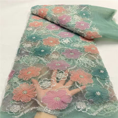 Tela de tul con encaje floral y bordado de lujo, con cuentas decorativas - G5H6J