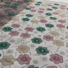 Tela de tul con encaje floral y bordado de lujo, con cuentas decorativas - G5H6J