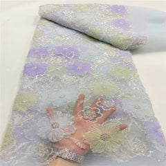 Tela de tul con encaje floral y bordado de lujo, con cuentas decorativas - G5H6J