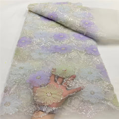 Tela de tul con encaje floral y bordado de lujo, con cuentas decorativas - G5H6J