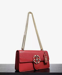 Luxury Leather Flap Gold Monogram Clasp Handbag