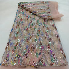Luxury Sequin Lace French Net Embroidery Diamonds Decor Fabric-N9P0Q
