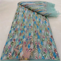 Luxury Sequin Lace French Net Embroidery Diamonds Decor Fabric-N9P0Q