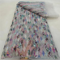 Luxury Sequin Lace French Net Embroidery Diamonds Decor Fabric-N9P0Q