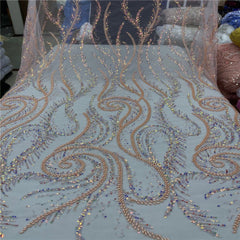 Luxury Sequin Lace French Net Embroidery Tulle Beaded Fabric-D3E4F