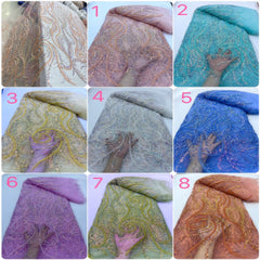 Luxury Sequin Lace French Net Embroidery Tulle Beaded Fabric-D3E4F