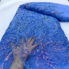 Luxury Sequin Lace French Net Embroidery Tulle Beaded Fabric-D3E4F