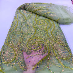 Luxury Sequin Lace French Net Embroidery Tulle Beaded Fabric-D3E4F