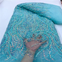 Luxury Sequin Lace French Net Embroidery Tulle Beaded Fabric-D3E4F