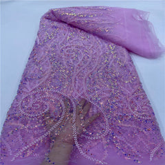 Luxury Sequin Lace French Net Embroidery Tulle Beaded Fabric-D3E4F
