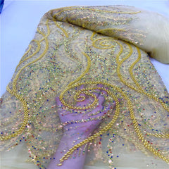Luxury Sequin Lace French Net Embroidery Tulle Beaded Fabric-D3E4F